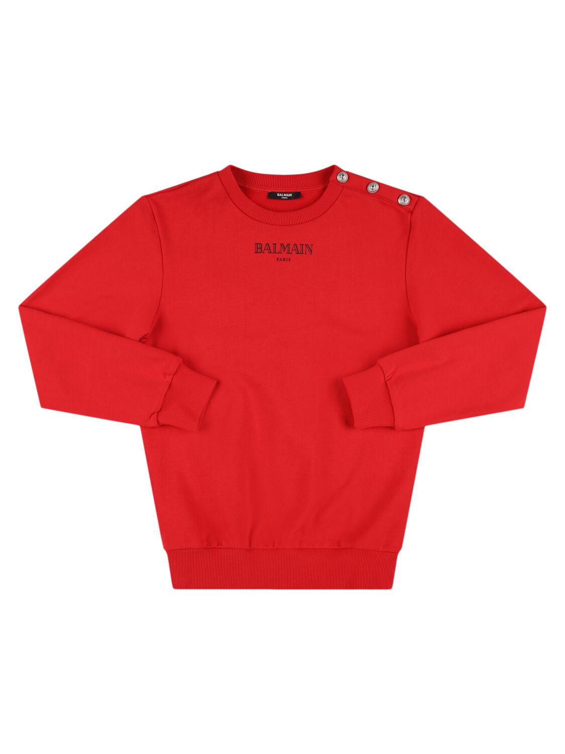 Balmain Printed Logo Cotton Crewneck Sweatshirt In Red/black