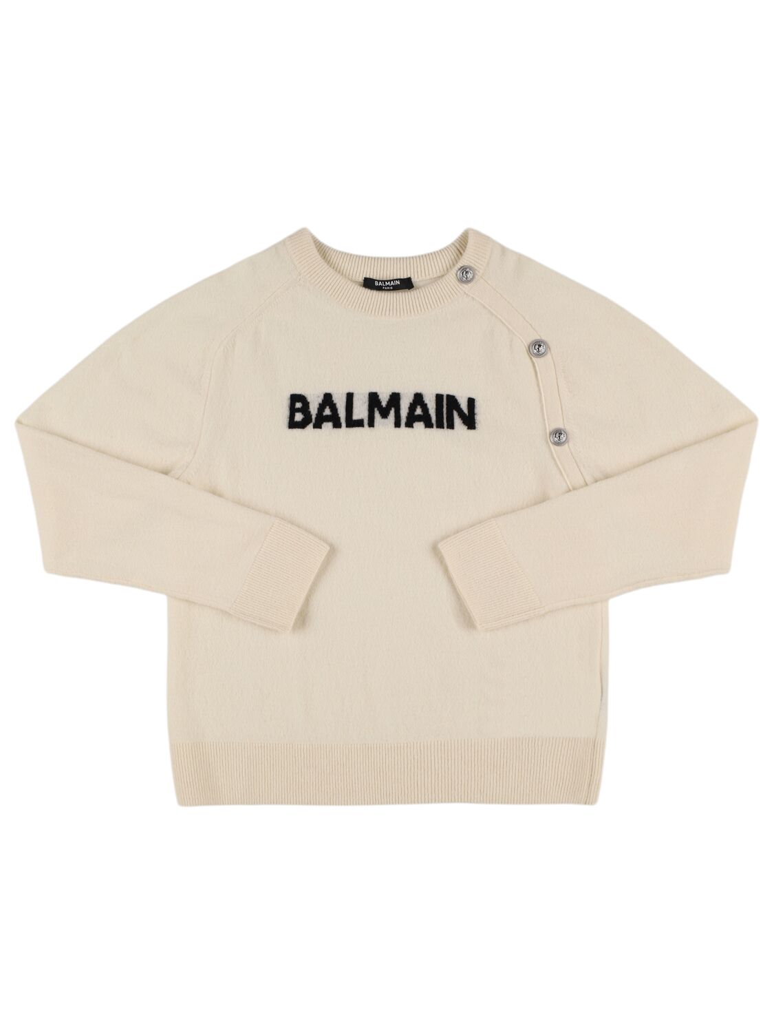 Balmain Logo Wool Blend Knit Sweater In White/black