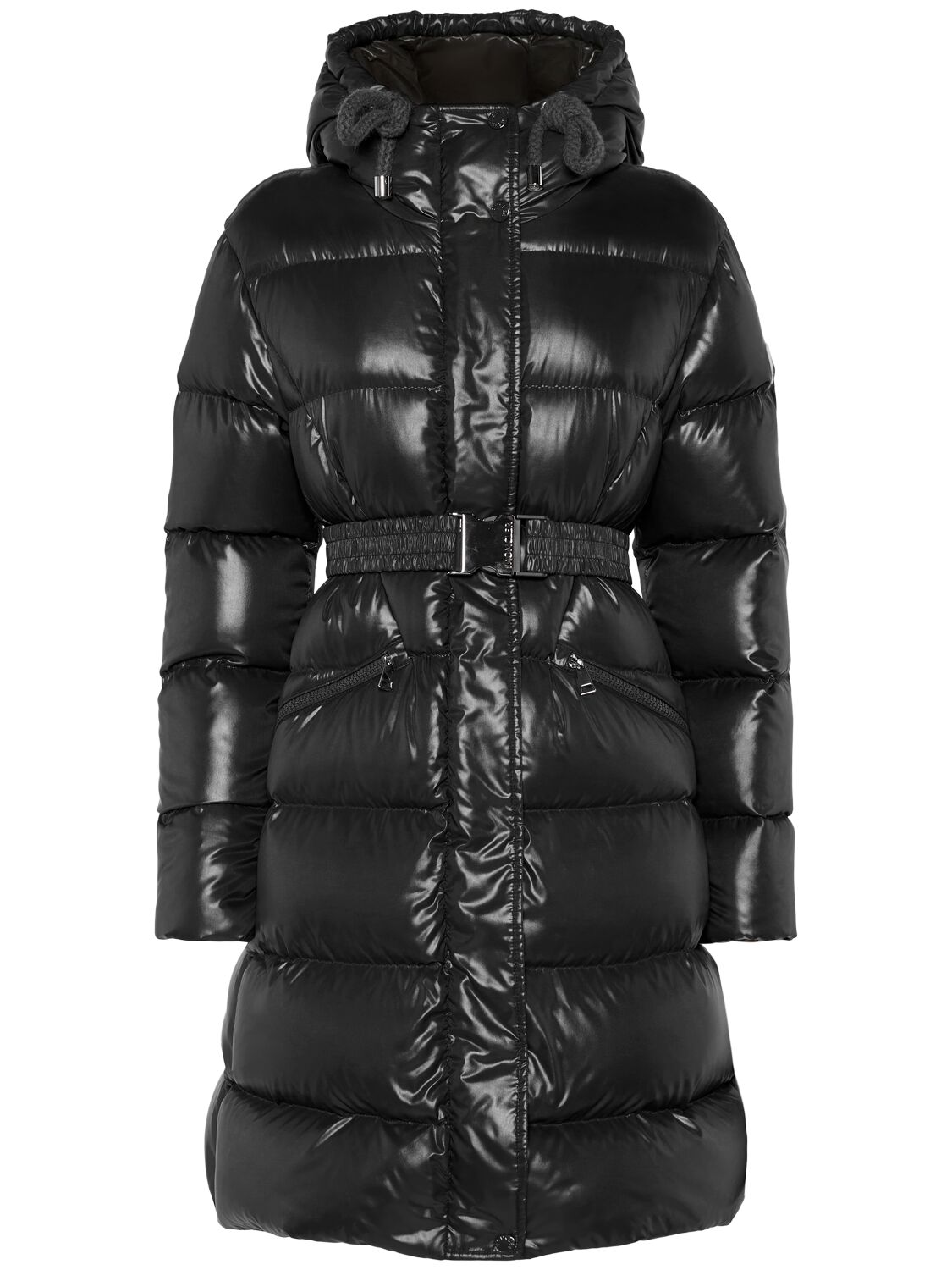 MONCLER BELLEVUE NYLON LAQUÈ DOWN LONG  JACKET 