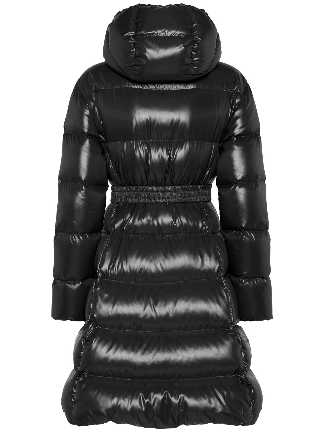 Shop Moncler Bellevue Nylon Laquè Down Long  Jacket In Black