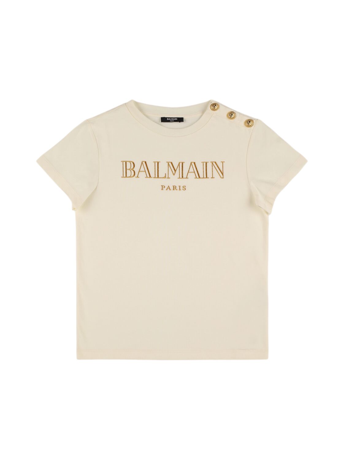 Balmain Logo Printed Cotton Jersey T-shirt In White/gold