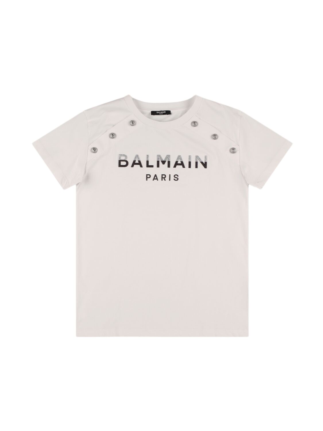 Balmain Glitter Logo Cotton Jersey T-shirt In White