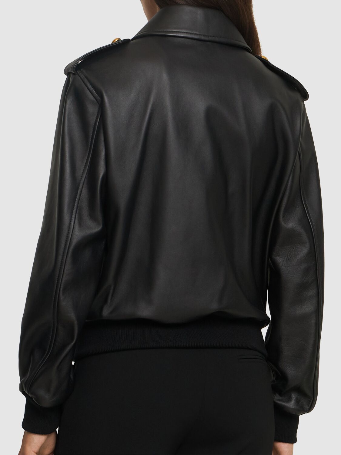 Shop Moschino Gold Heart Leather Jacket In Black