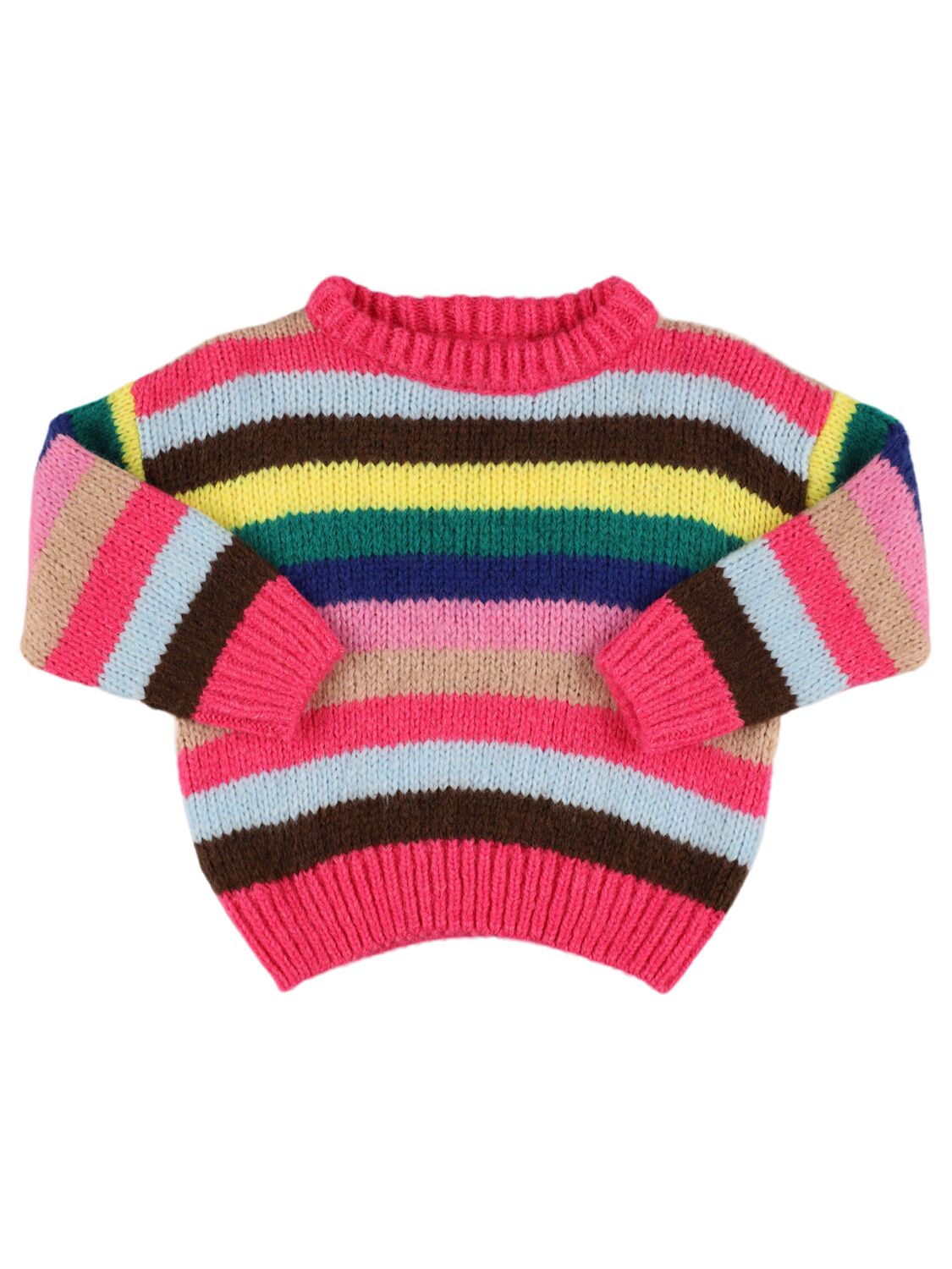 The New Society Striped Acrylic Blend Knit Sweater In Fuchsia/multi