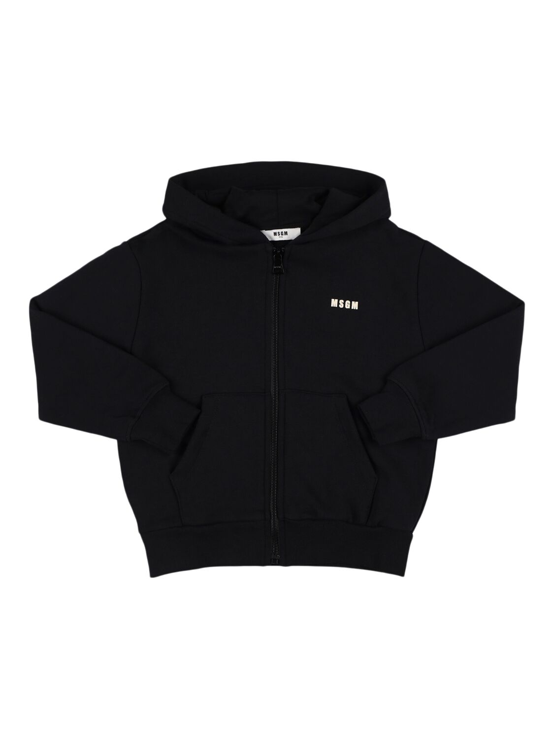 Msgm Printed Cotton Zip-up Hoodie In Black