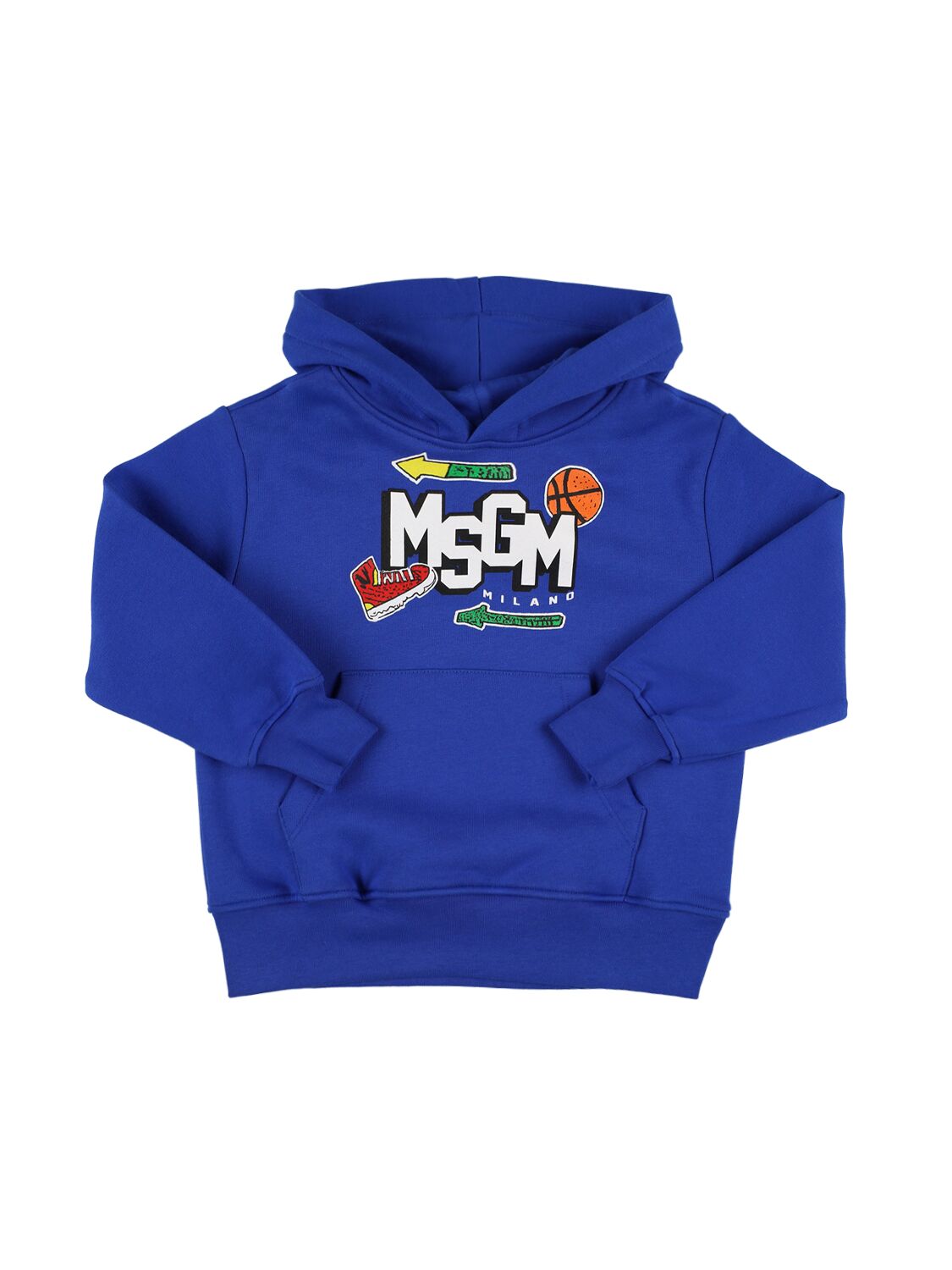 Msgm Printed Cotton Sweatshirt Hoodie In Blue