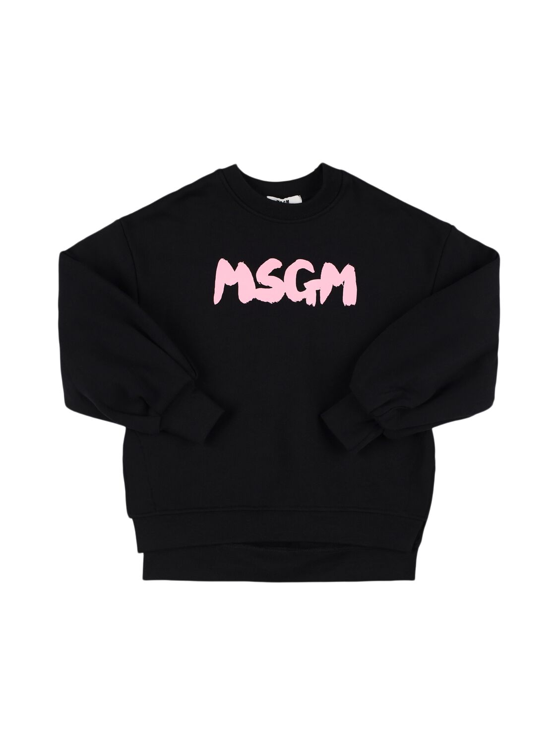 Msgm Cotton Sweatshirt Dress In Black/fuchsia