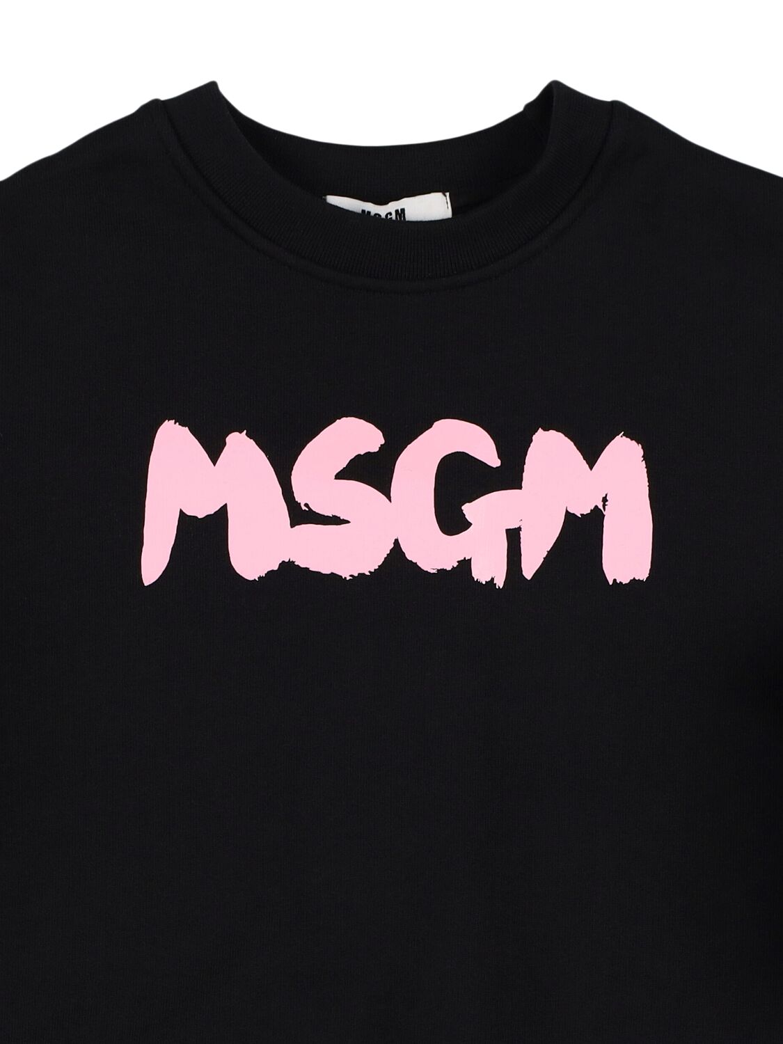 Shop Msgm Cotton Sweatshirt Dress In Black/fuchsia