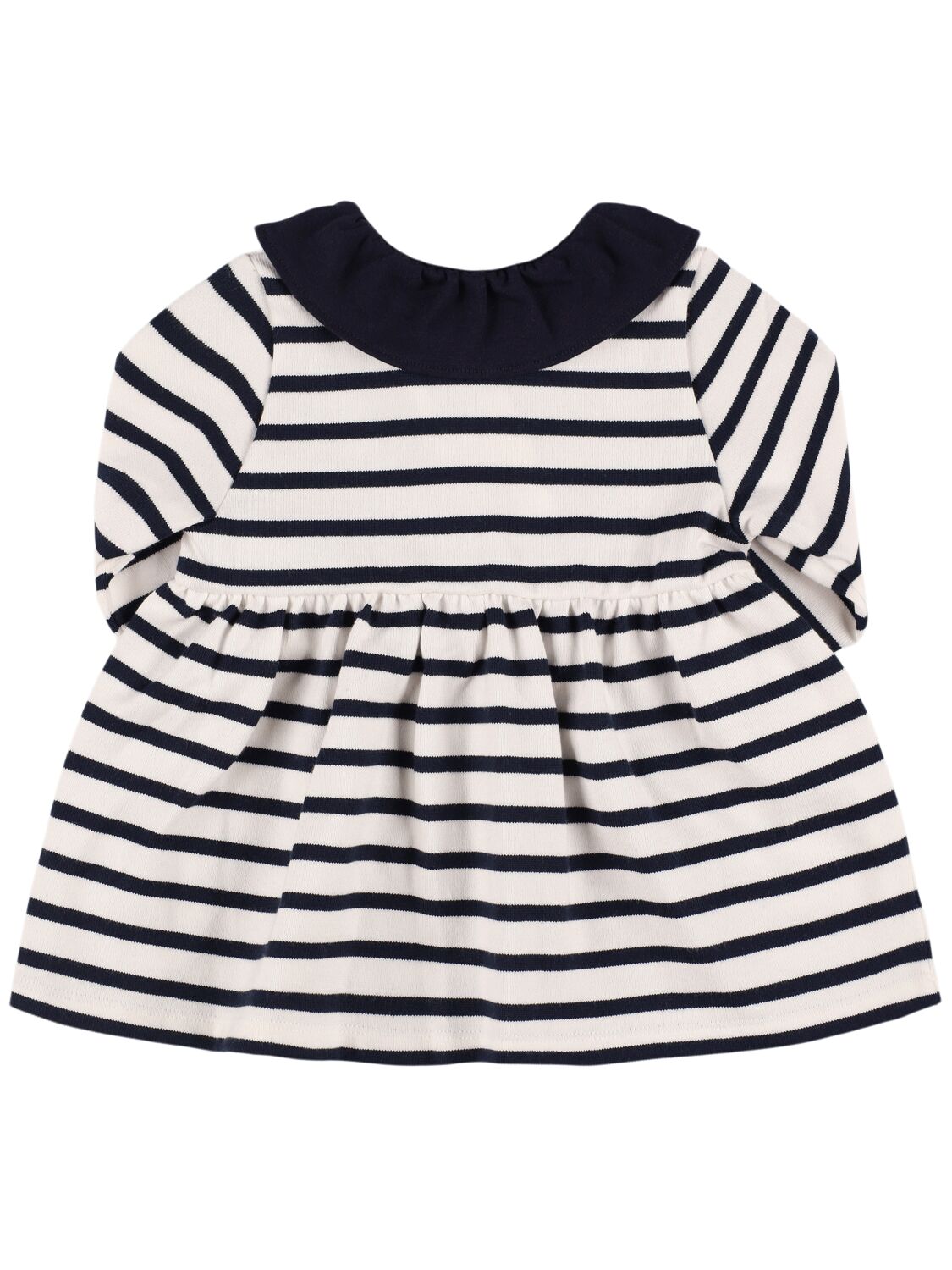 Shop Petit Bateau Printed Cotton Dress In White/blue