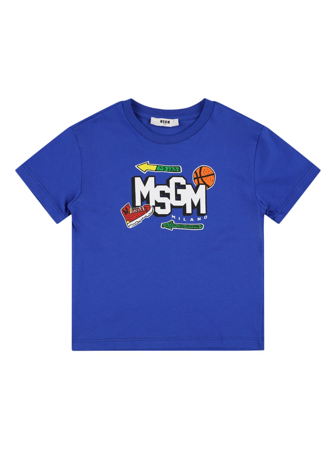 Msgm Printed Cotton Jersey T-shirt In Blue