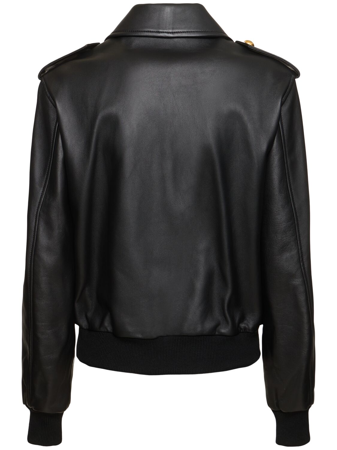 Shop Moschino Gold Heart Leather Jacket In Black