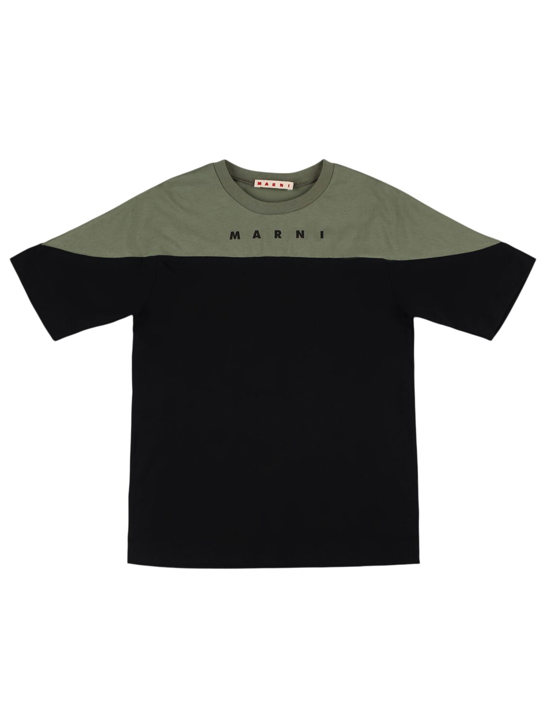 Marni Junior Cotton Jersey T-shirt W/logo In Black/green