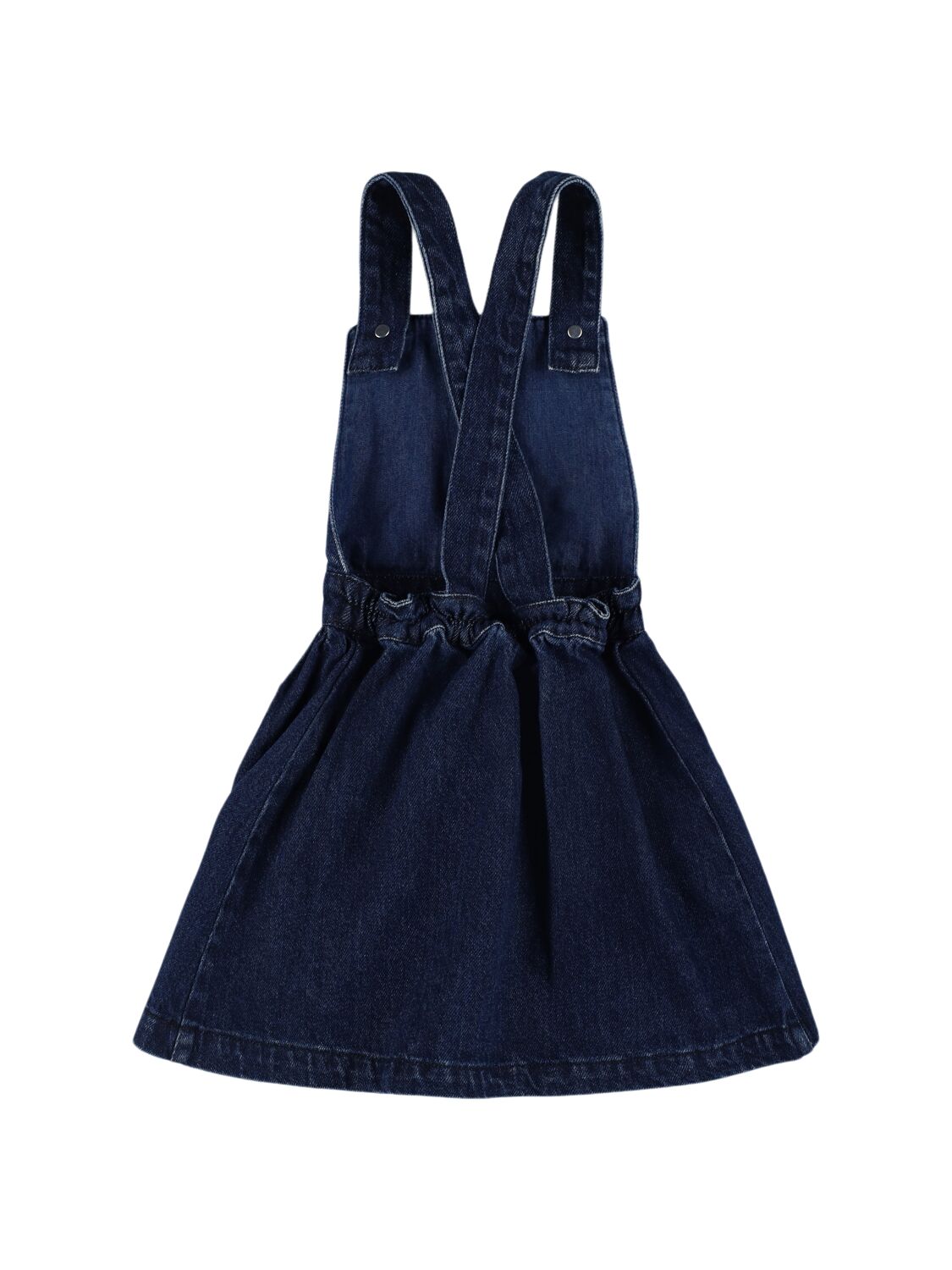 The New Society Embroidered Denim Overall Dress In Dark Blue