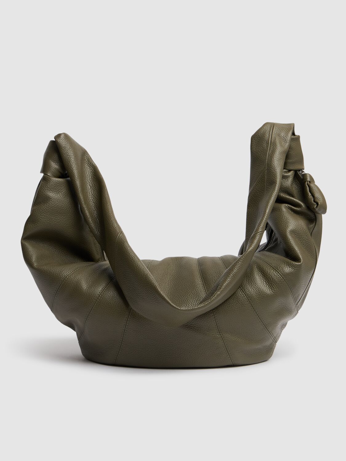 Shop Lemaire Large Croissant Grain Leather Bag In Dark Moss