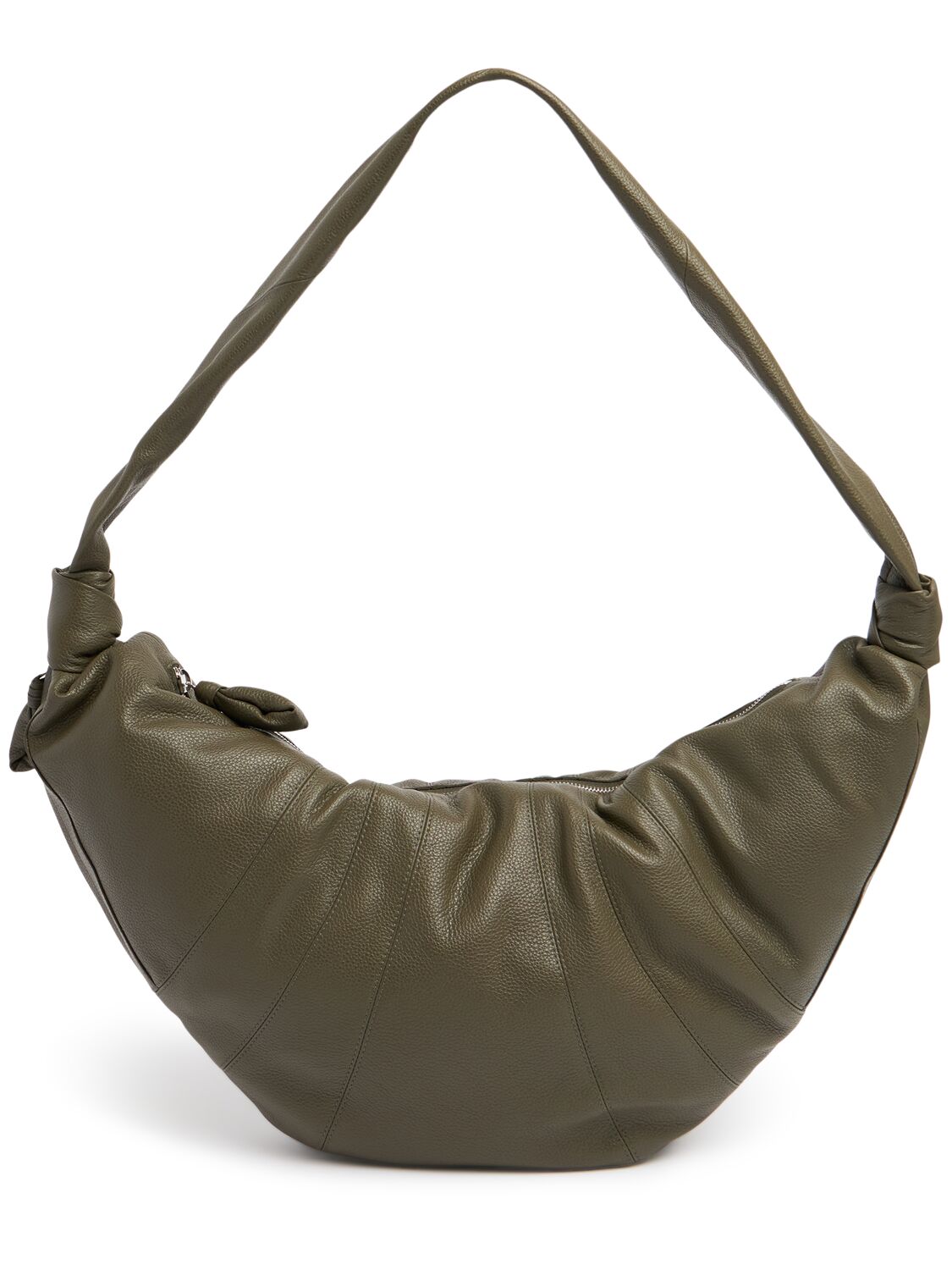 Lemaire Large Croissant Grain Leather Bag In Dark Moss