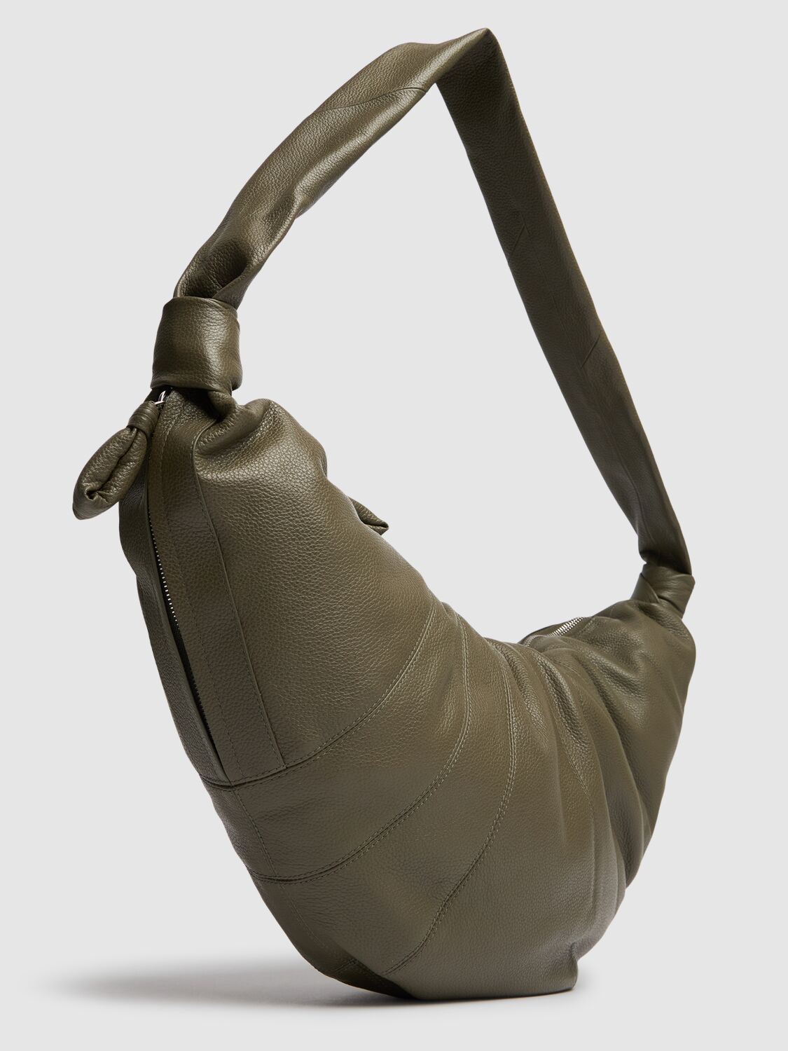 Shop Lemaire Large Croissant Grain Leather Bag In Dark Moss