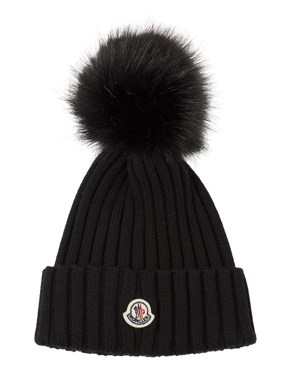 Shop Moncler Virgin Wool Beanie W/ Pompom In Black