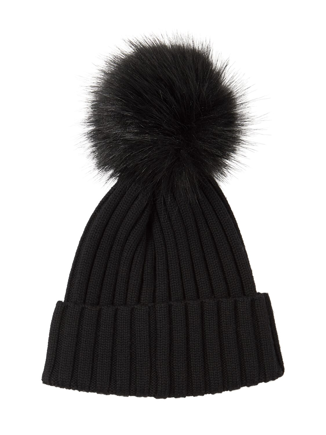 Shop Moncler Virgin Wool Beanie W/ Pompom In Black