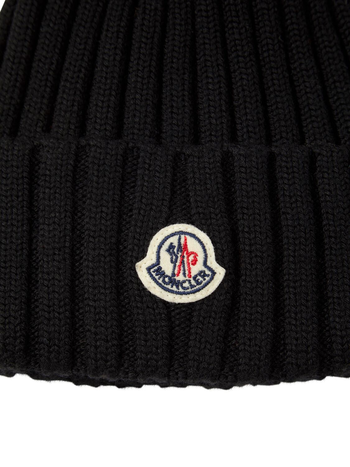 Shop Moncler Virgin Wool Beanie W/ Pompom In Black