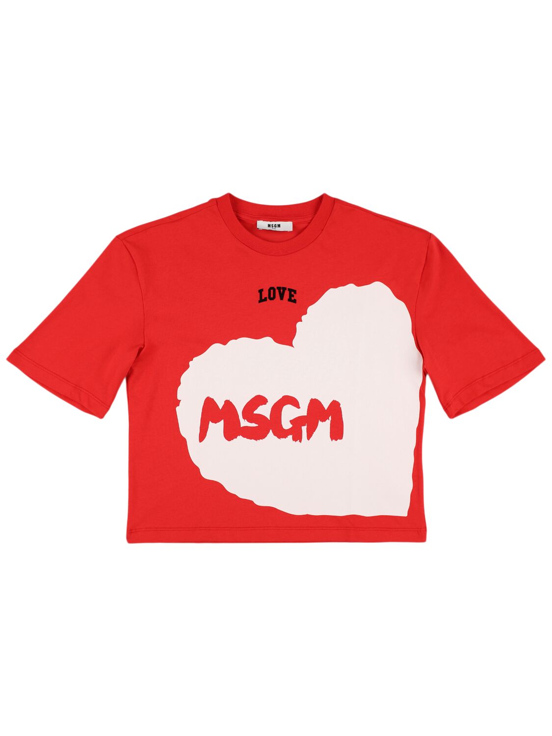 Msgm Love Logo Printed Cotton Jersey T-shirt In Red