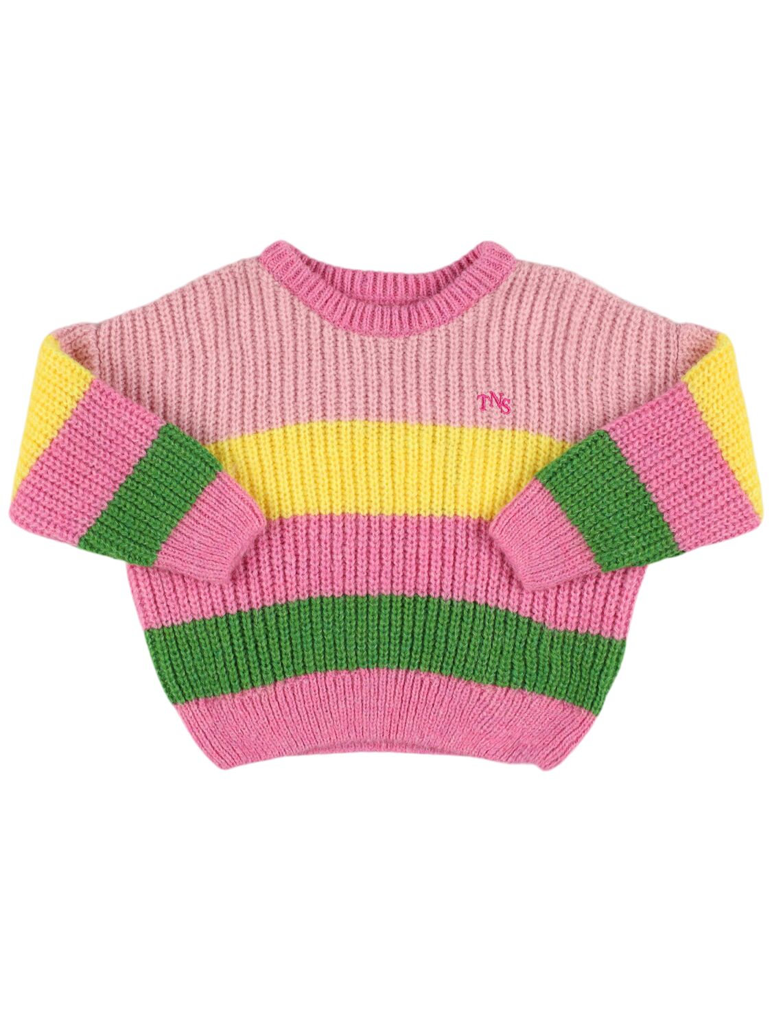 The New Society Kids' Striped Acrylic Blend Knit Sweater In Pink/multi