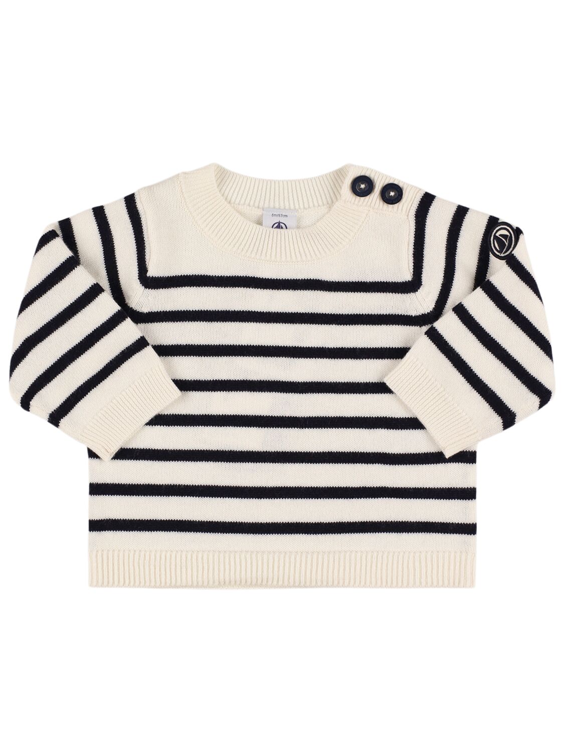 Petit Bateau Cotton & Wool Knit Sweater In White/blue