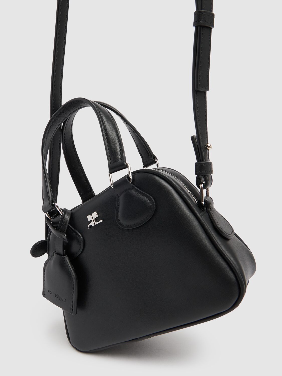 Shop Courrèges Mini Bowling Leather Bag In Black