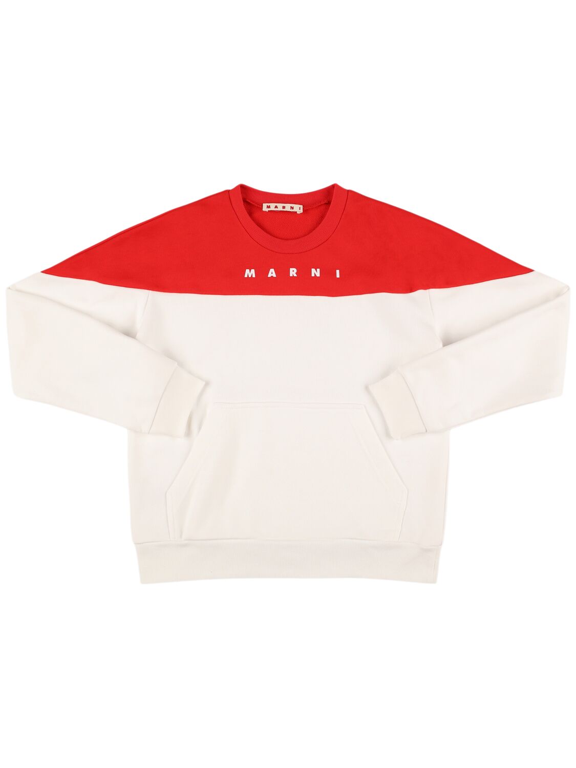 Marni Junior Cotton Crewneck Sweatshirt W/logo In White/red