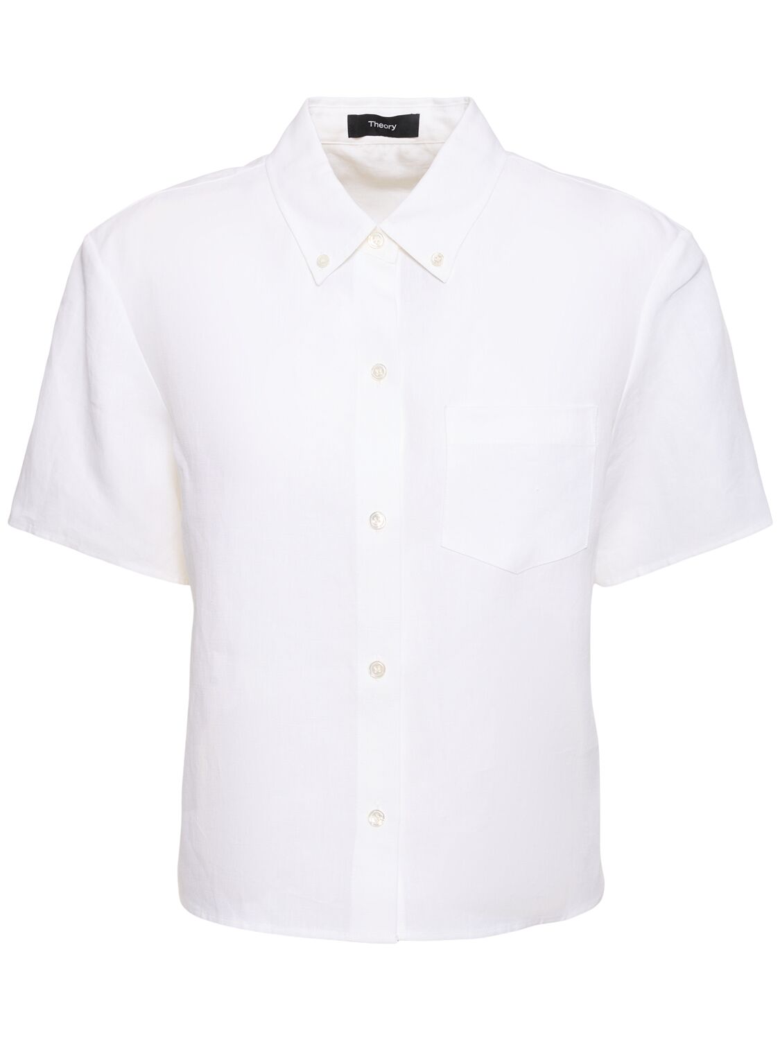 Theory Boxy Fit Linen Shirt W/pocket In White