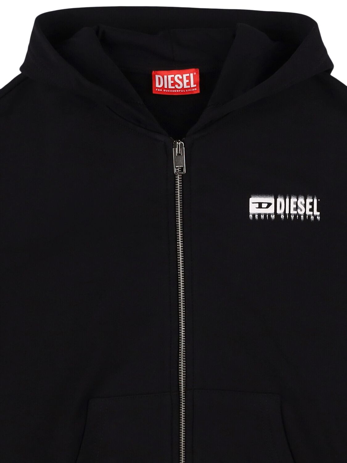 Shop Diesel Hooded Cotton Zip-up Sweatshirt In Black