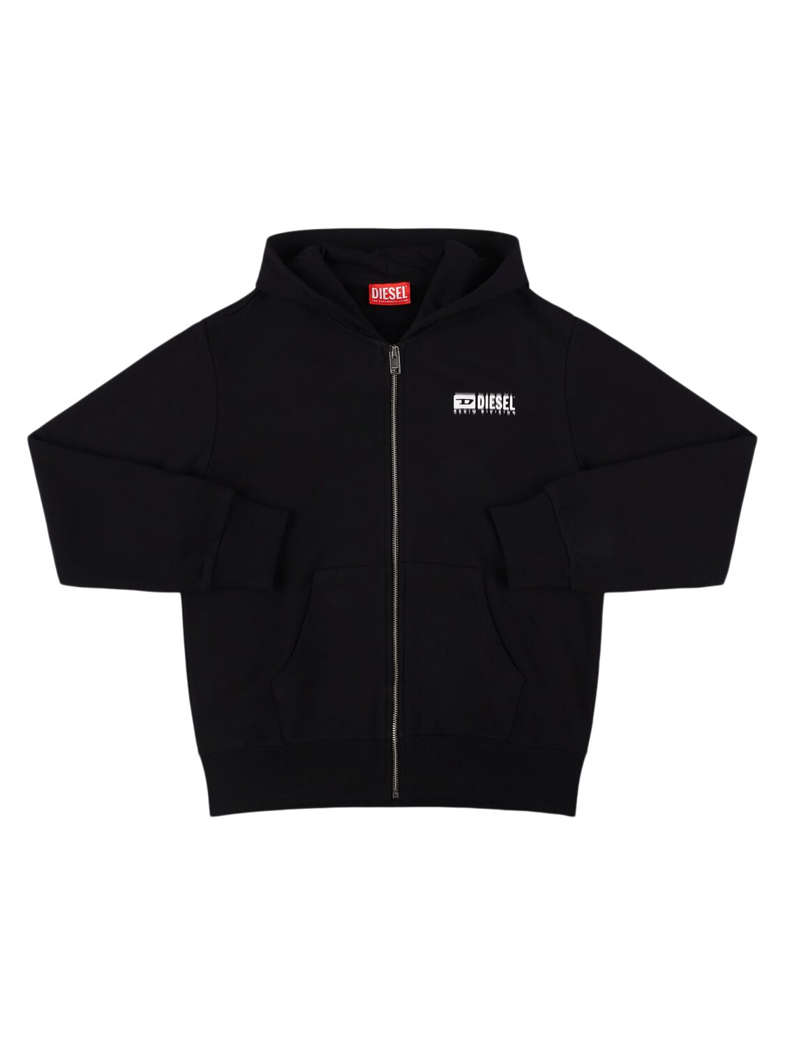 Diesel Hooded Cotton Zip-up Sweatshirt In Black