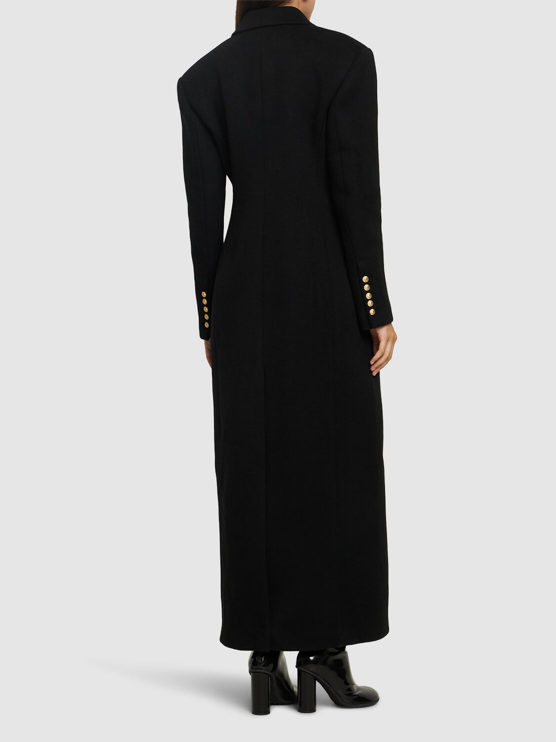 Shop Balmain Wool & Cashmere Long Coat In Black