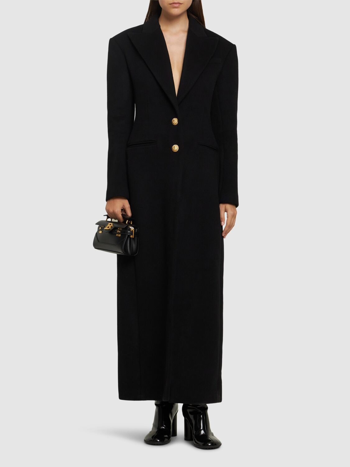Shop Balmain Wool & Cashmere Long Coat In Black