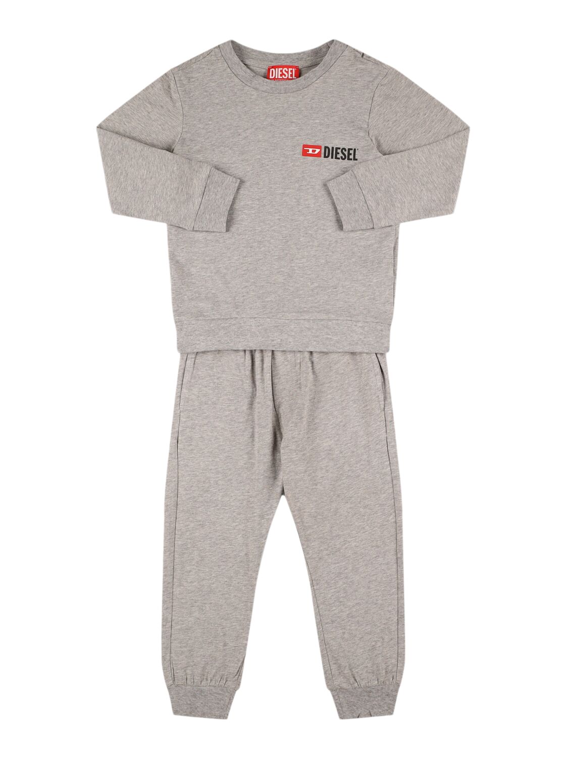 Diesel Cotton Jersey Pajama Set W/logo In Grey