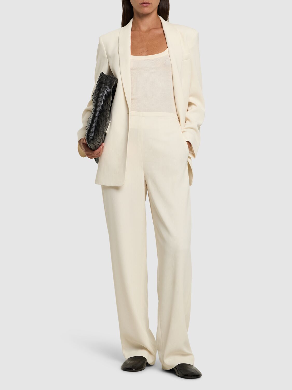 Shop Theory Double Pleated Straight Pants In White