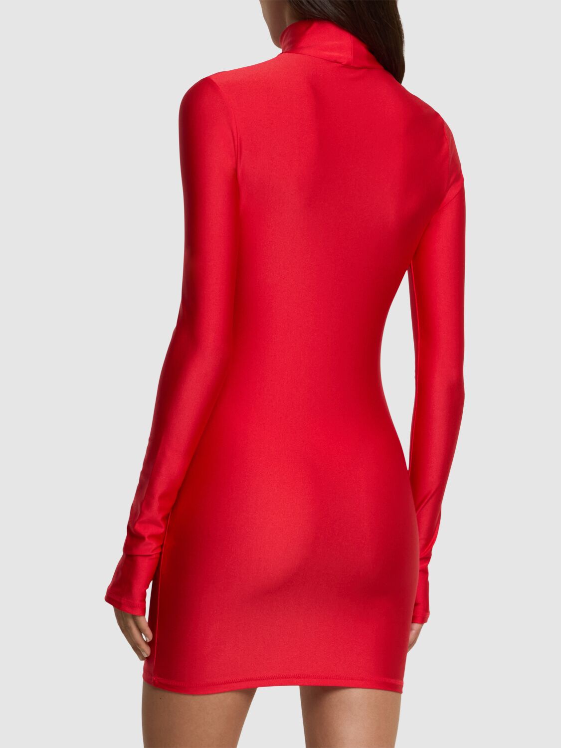 Shop Coperni Turtleneck Fitted Jersey Mini Dress In Red