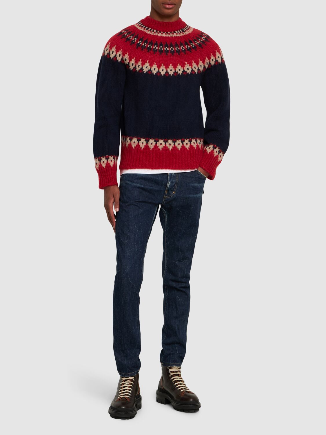 Shop Dsquared2 Wool Blend Jacquard Sweater In Red Variant