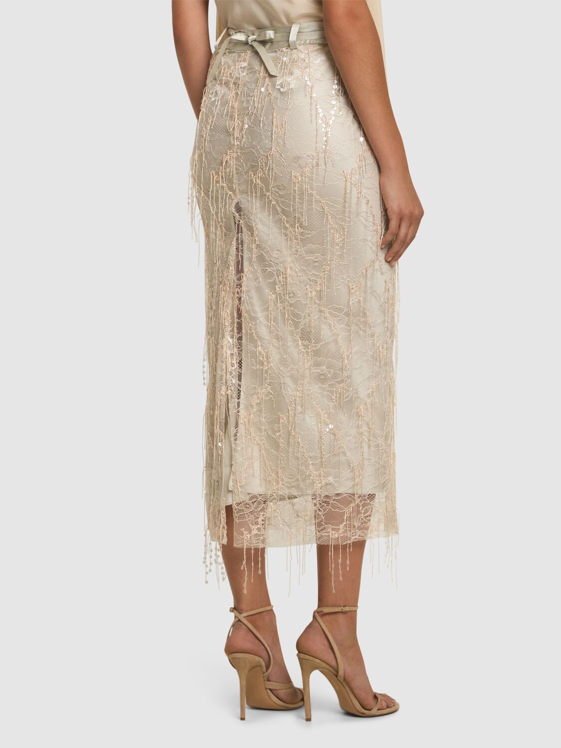 CHRISTOPHER ESBER EMBELLISHED LACE MIDI SKIRT 