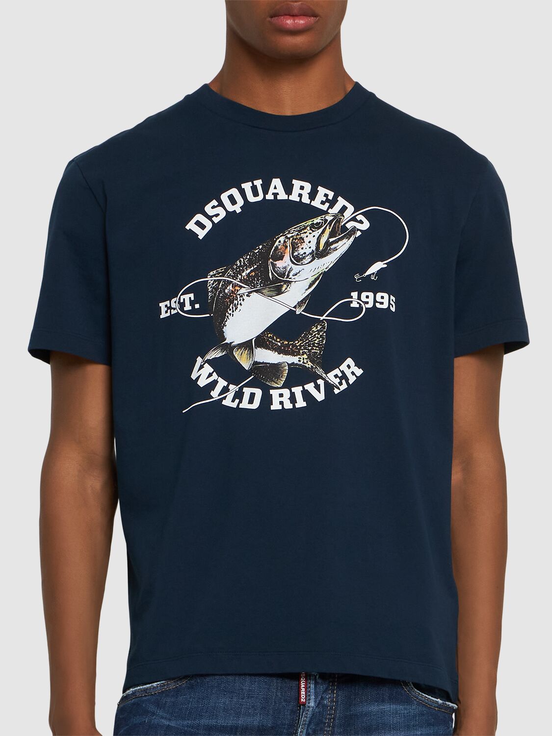 Shop Dsquared2 Regular Fish Print Logo T-shirt In Navy