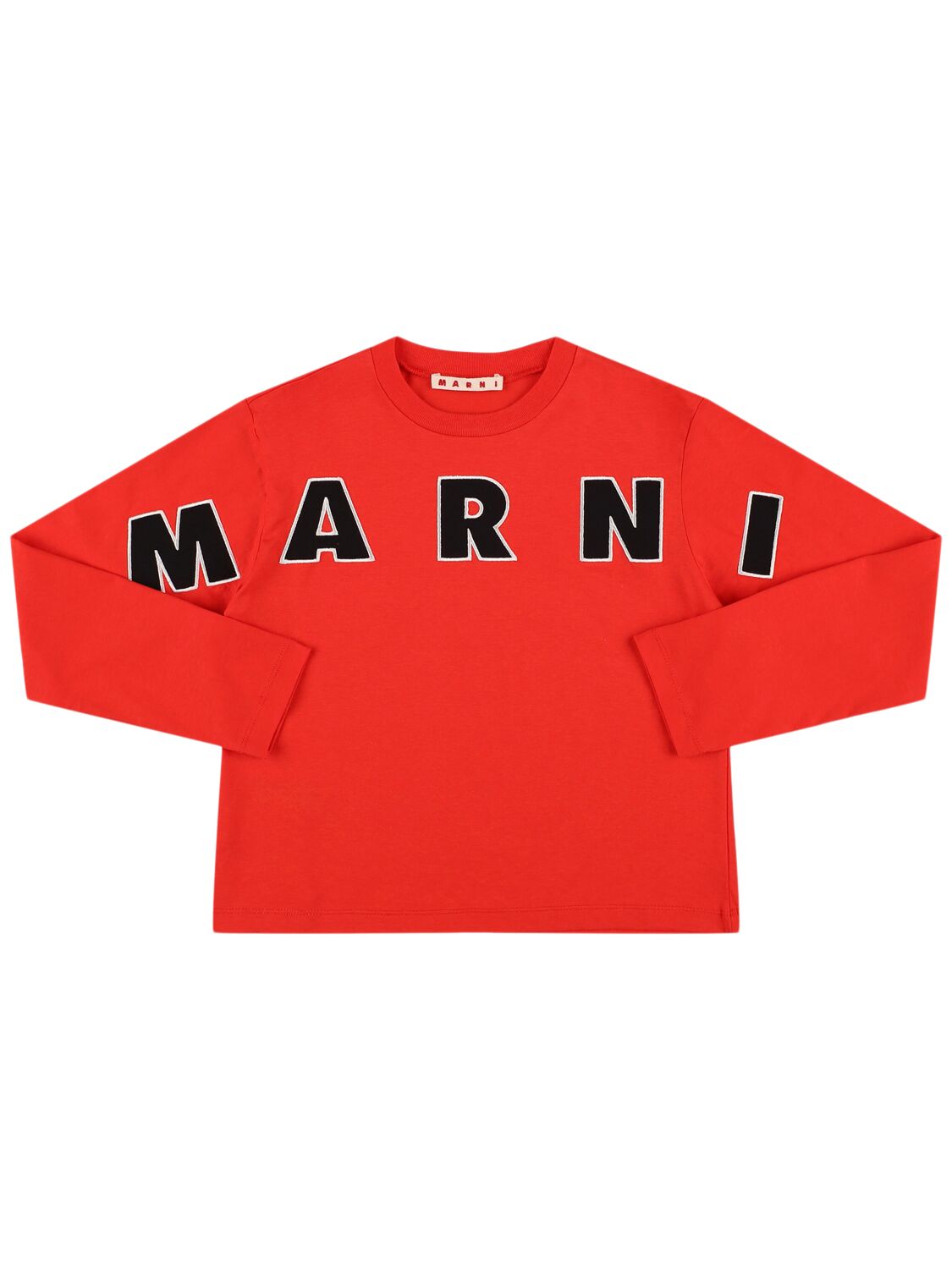 Marni Junior Cotton Long Sleeve T-shirt W/logo In Red