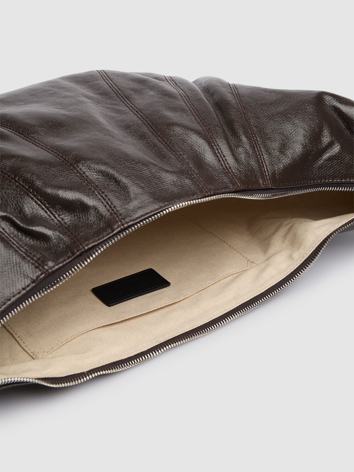 Lemaire Large Croissant Coated Cotton Bag In Chocolate Fonda