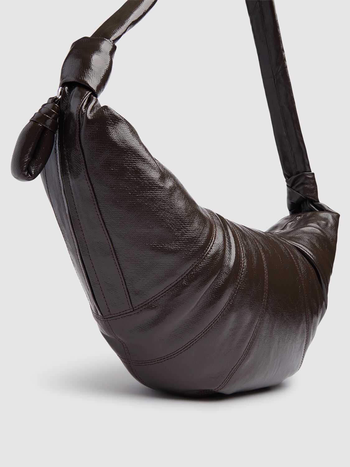 Lemaire Large Croissant Coated Cotton Bag In Chocolate Fonda