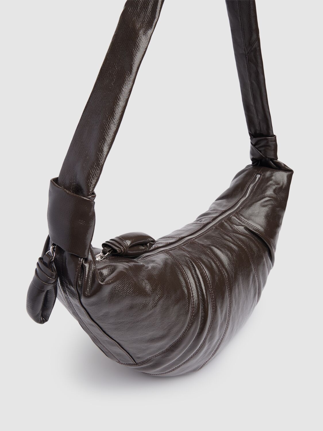 Lemaire Large Croissant Coated Cotton Bag In Chocolate Fonda