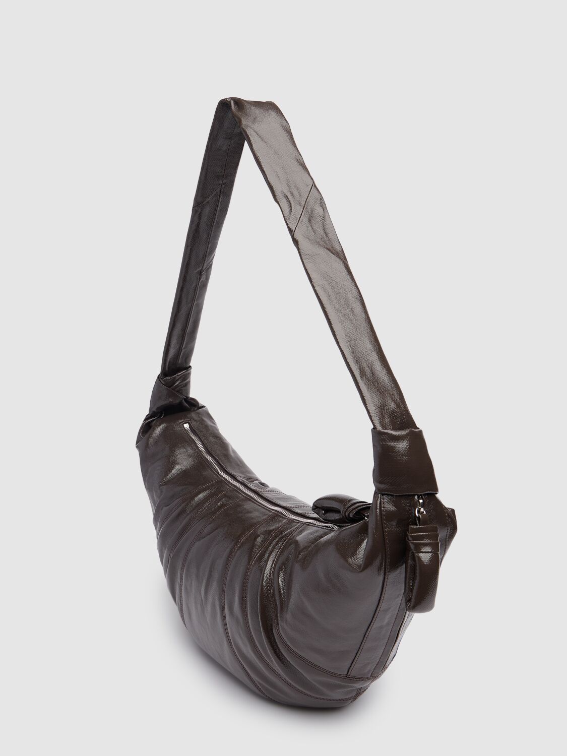 Lemaire Large Croissant Coated Cotton Bag In Chocolate Fonda