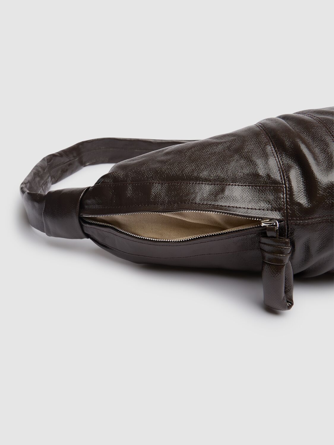 Lemaire Large Croissant Coated Cotton Bag In Chocolate Fonda