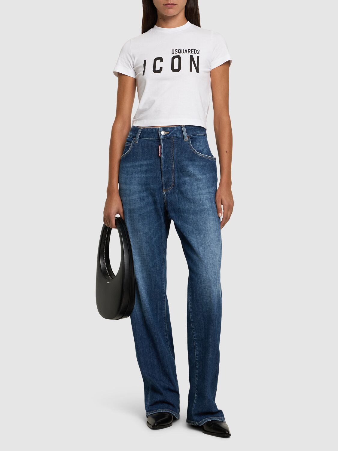 Shop Dsquared2 Be Icon Mini Fit Crop T-shirt In White