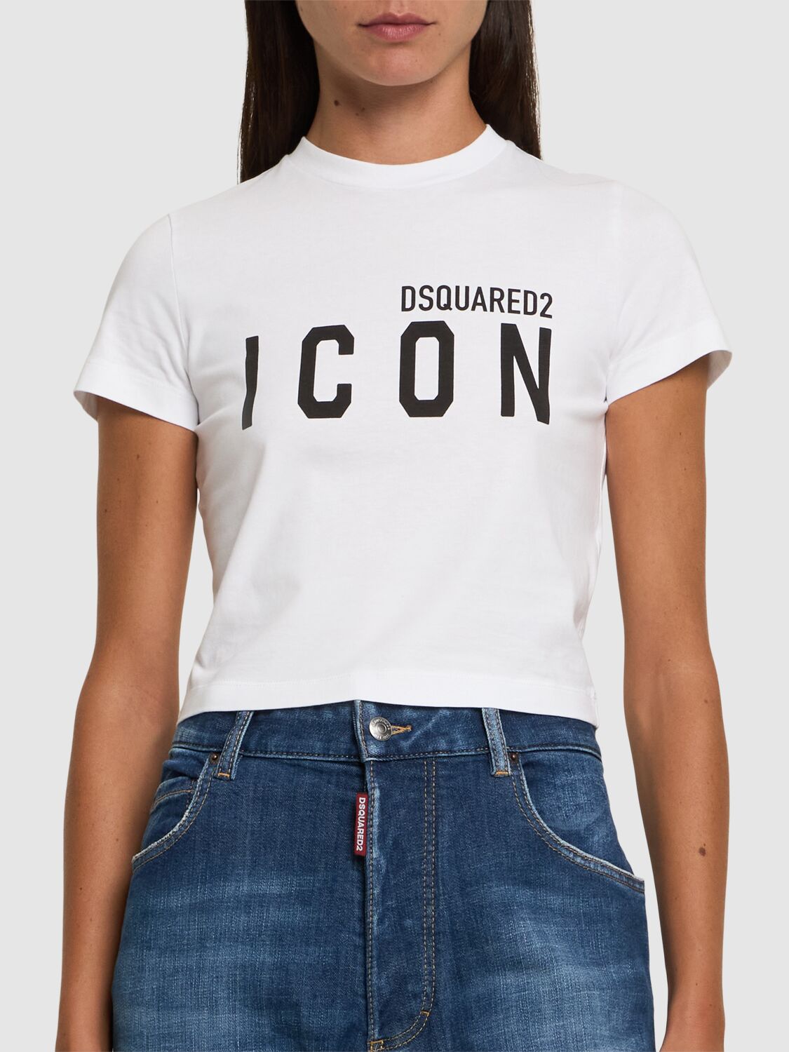 Shop Dsquared2 Be Icon Mini Fit Crop T-shirt In White