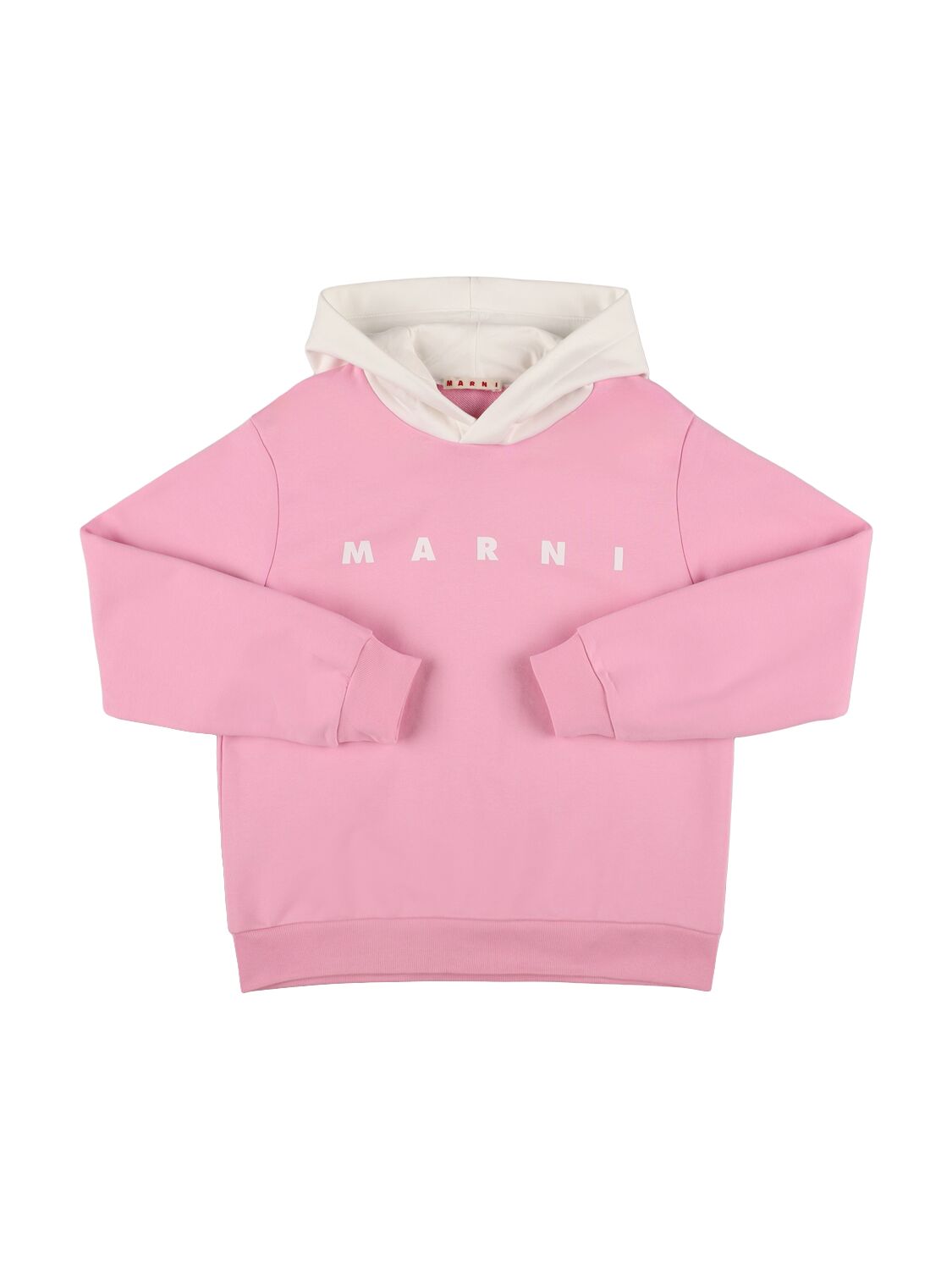 Marni Junior Cotton Hooded Sweatshirt W/logo In Pink