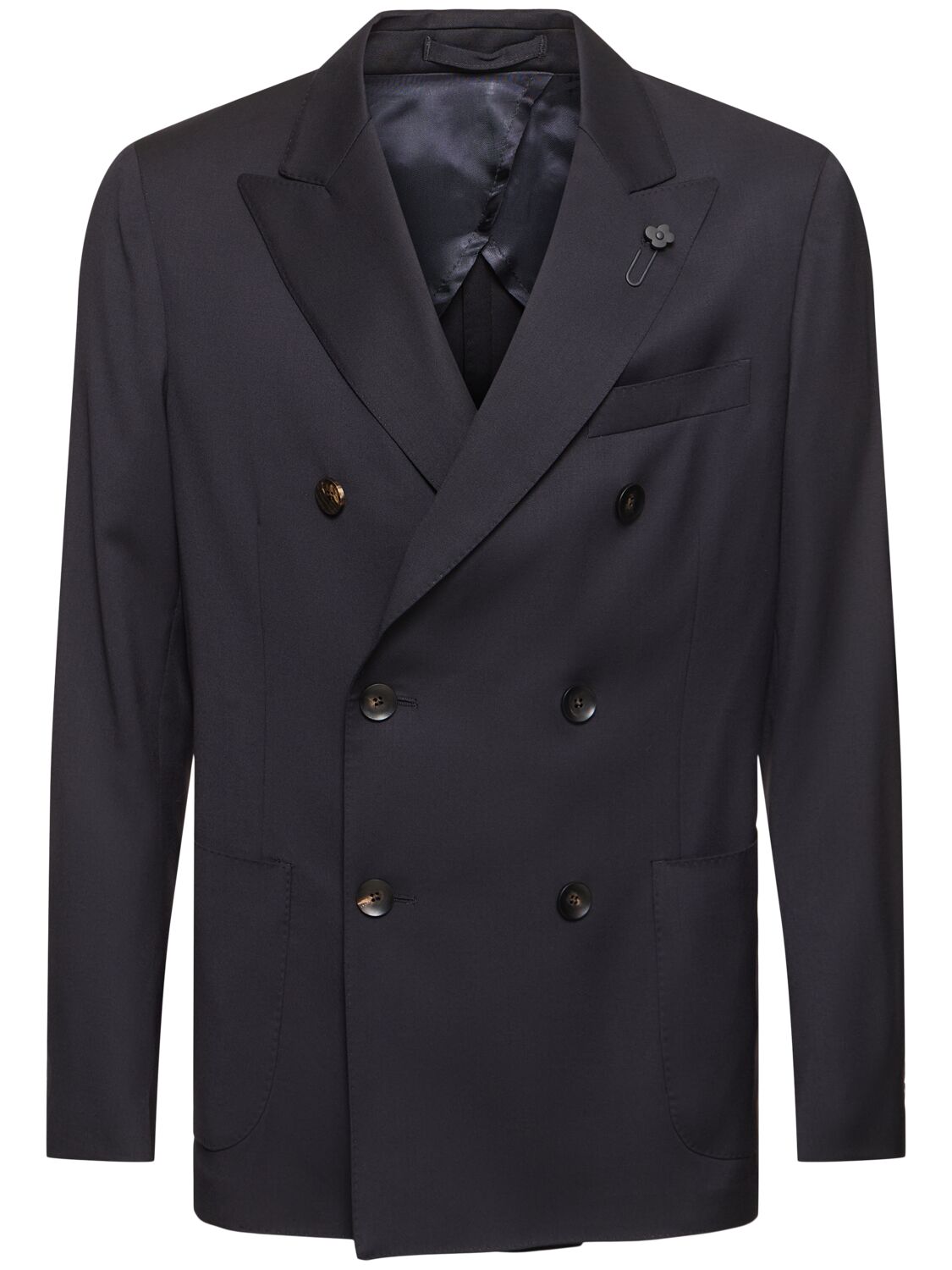 Shop Lardini Fine Wool Double Breasted Blazer In Blue