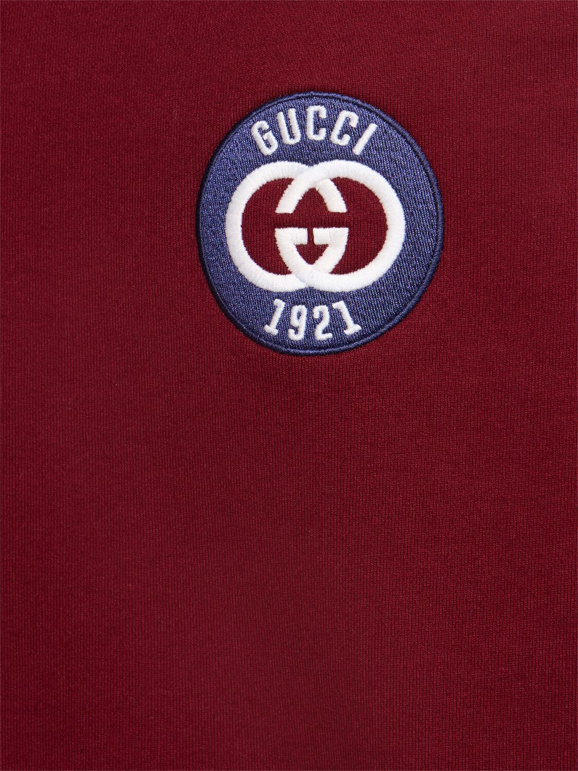 Shop Gucci Patch Cotton Crewneck Sweater In Rosso Ancora